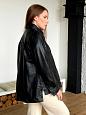 Женская кожаная черная куртка на кнопках фото №2