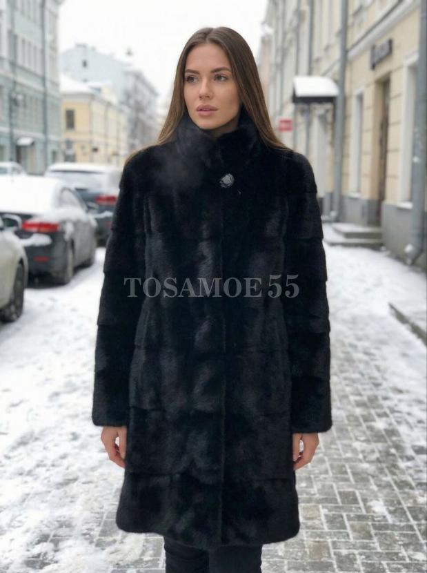 Черная норковая шуба поперечка фото №1